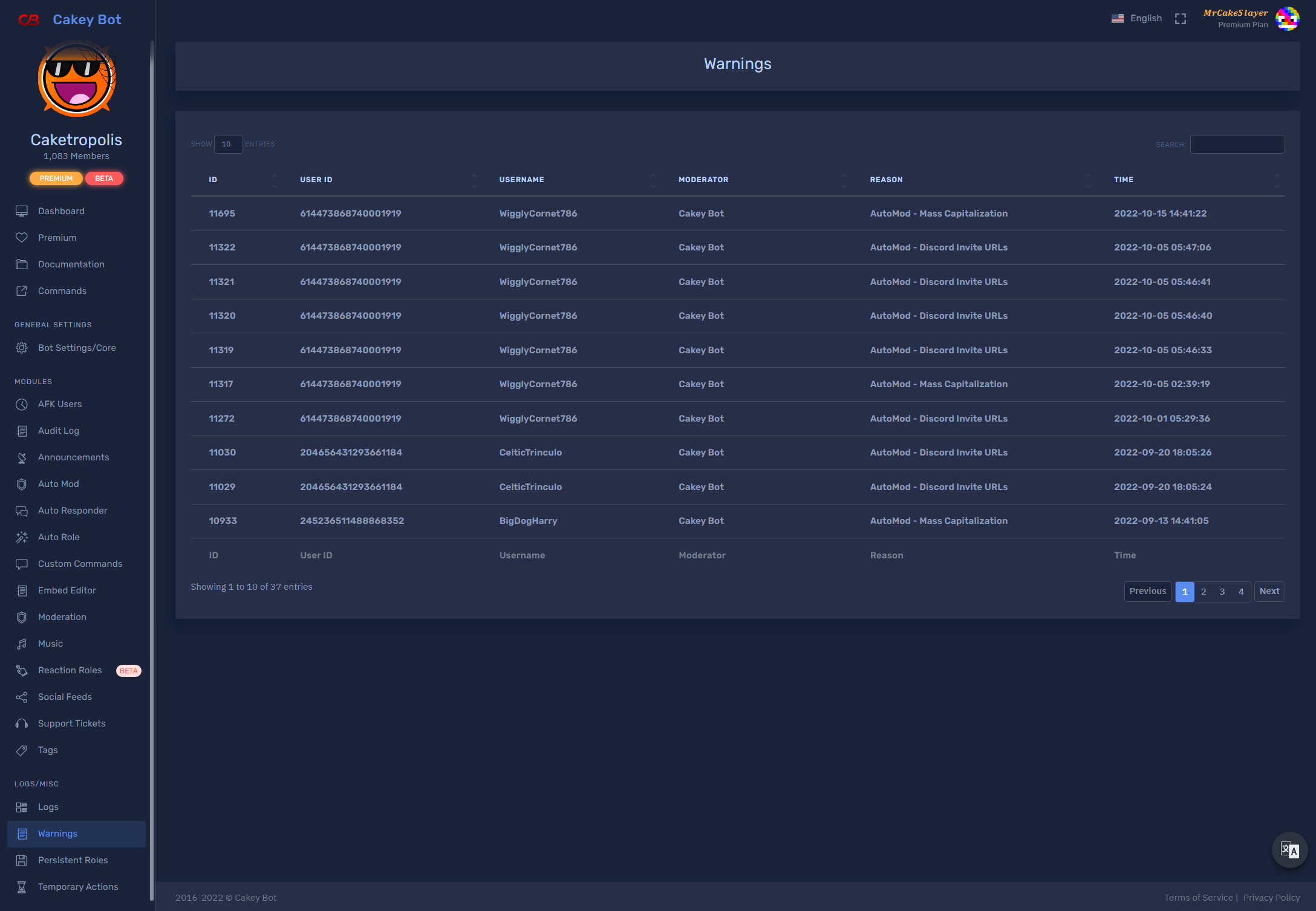 Warning Log Screenshot