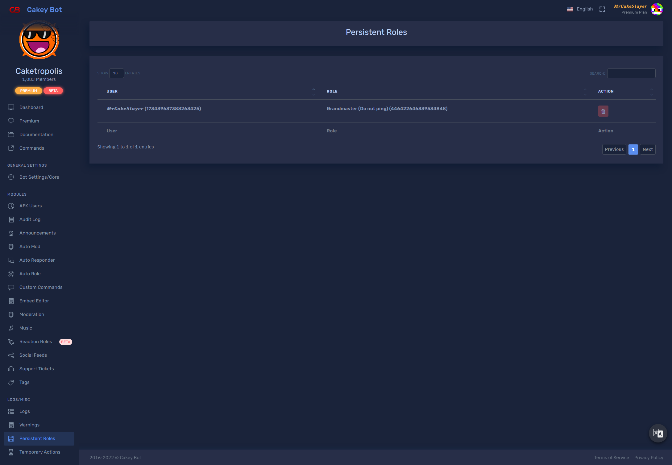 Persistent Role Log Screenshot